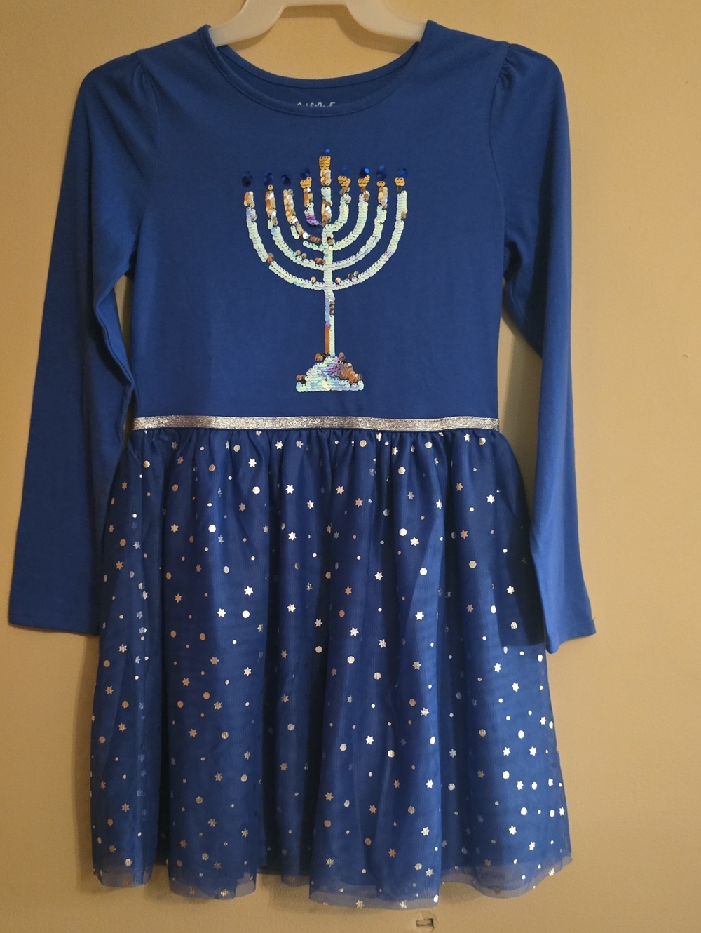 New Girls XXL Size 18 Cat & Jack Blue Flip Sequin Menorah Tulle Party Dress